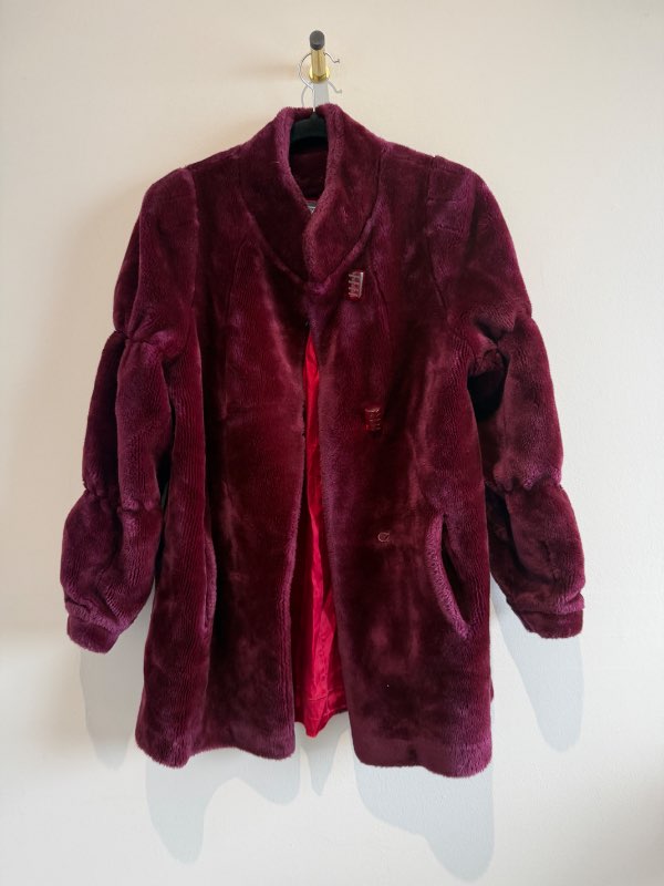 Plum faux fur coat