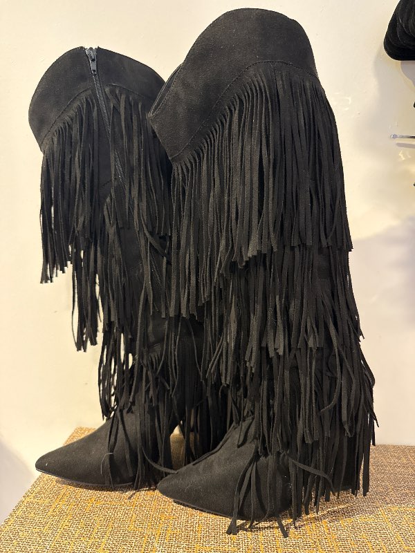 Fringe knee high boots fashion nova