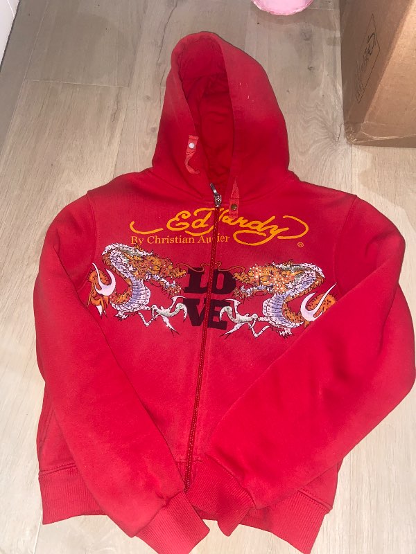 Ed hardy rauð hettupeysa