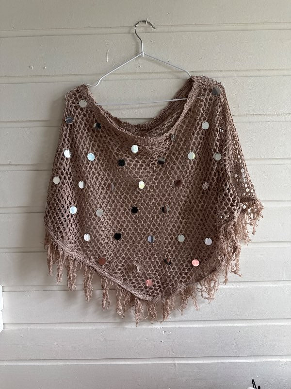 Beige pallíettu sjal
