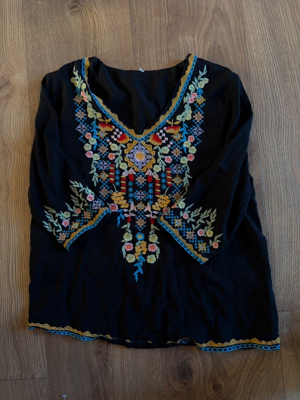 Black scarf with embroidered pattern