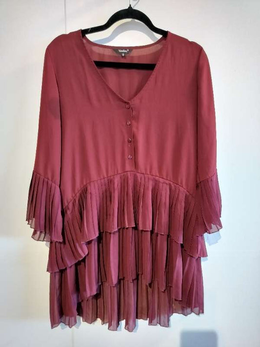 Kjóll, vínrauður, schiffon