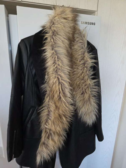 Faux leather jacket + fur neck