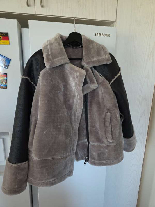 Fake fur leather jacket