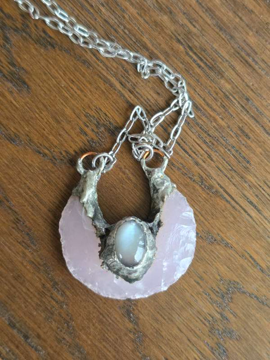 Rose quartz + moonstone necklace