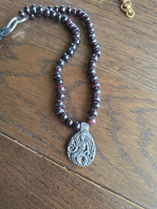 Garnet mermaid necklace