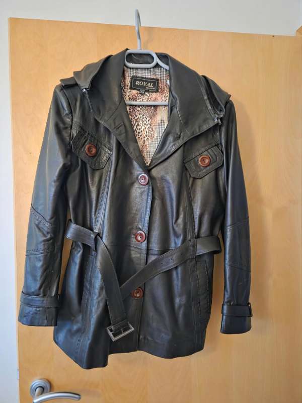 Royal Exclusive leðurjakki m/hettu  – brúnn