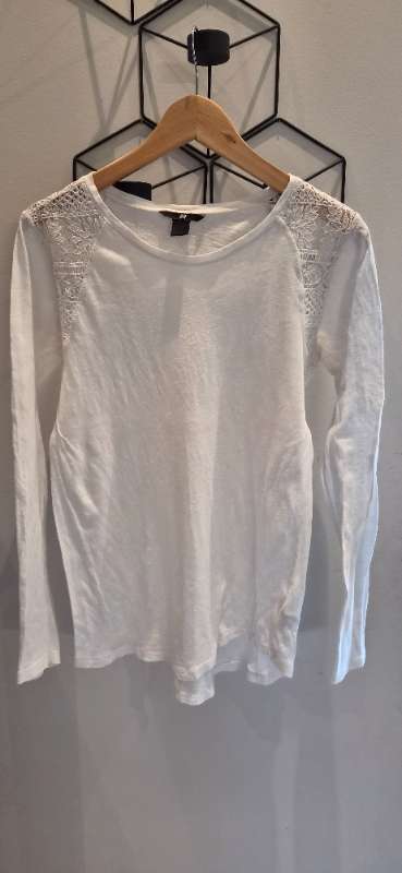 Síðermabolur, hvítur með blúndu - H&M