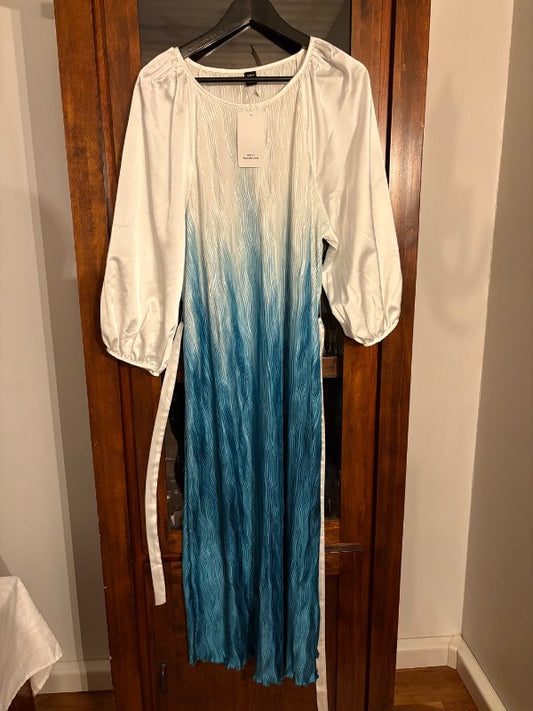 White and sea green dress