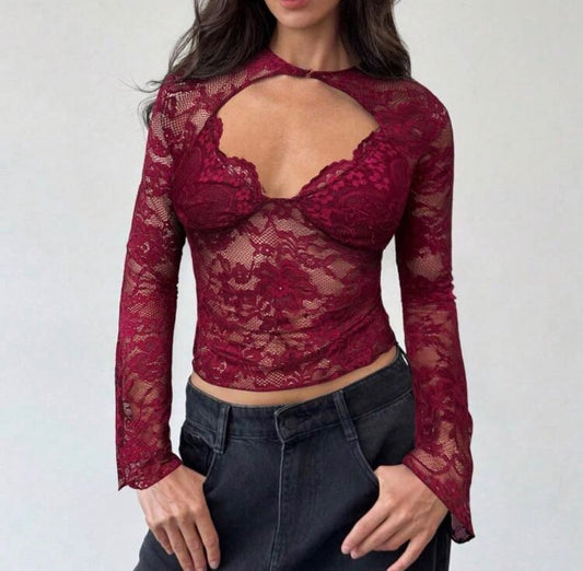 Rauður blúndu síðerma