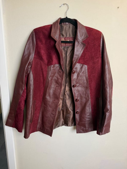 Vintage Burgundy alvöru rúskin leðurjakki