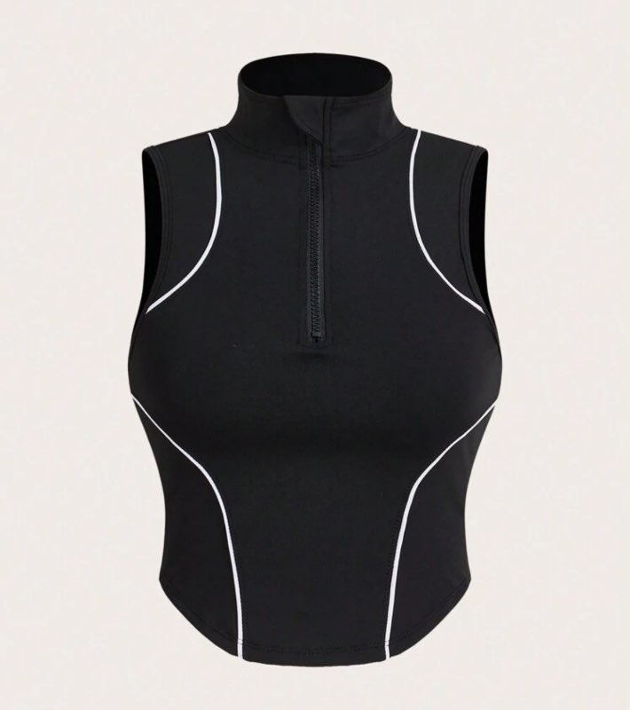 Hálfrenndur svartur sport toppur