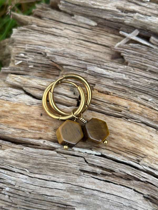 Eyrnalokkar með Tigers Eye