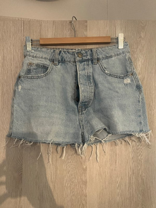 Ljósbláar galla stuttbuxur