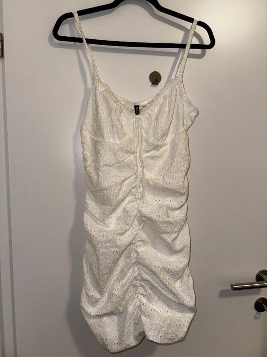 White Ruched Mini Dress