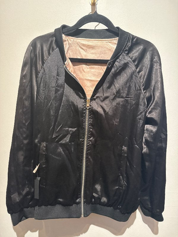 Reversible bomber Jakki svartur og ljós bleikur