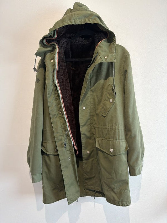 Army zip lined long coat