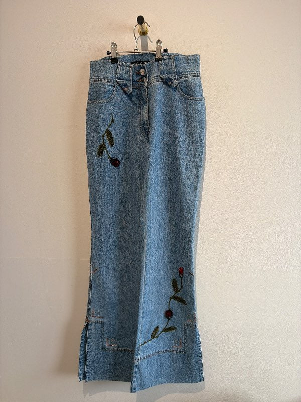 Vintage flared gallabuxur með embroidery