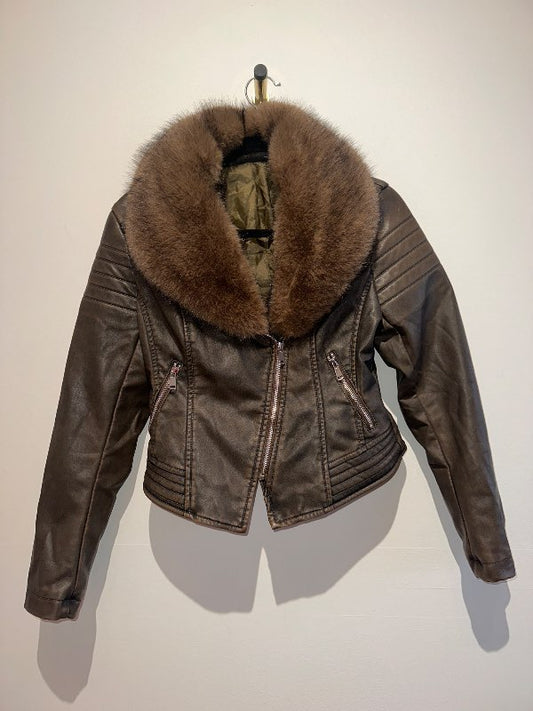 brown leather jacket